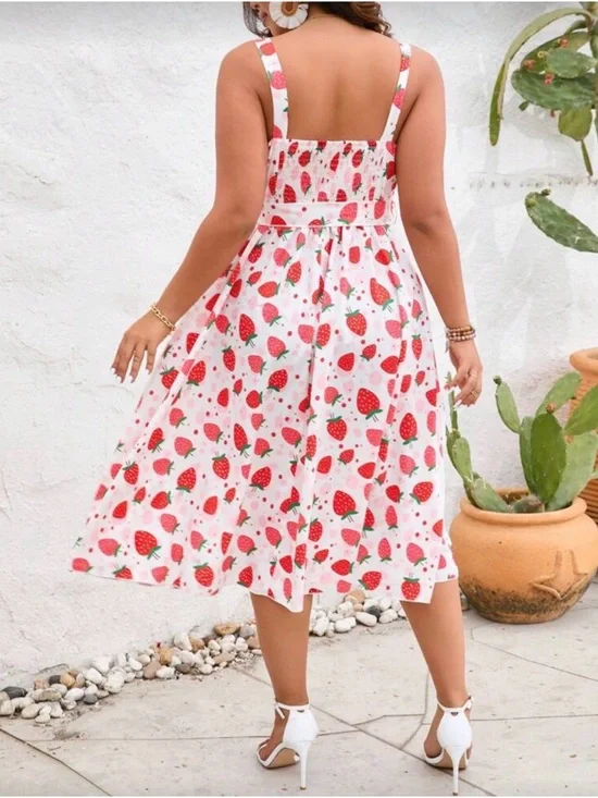 New - SHEIN Strawberry Print sleeveless summer dress - Picture 6 of 6